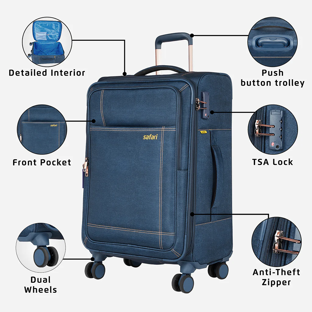Safari Denim Plus Navy Blue Trolley Bag with Dual Wheels - Image 18