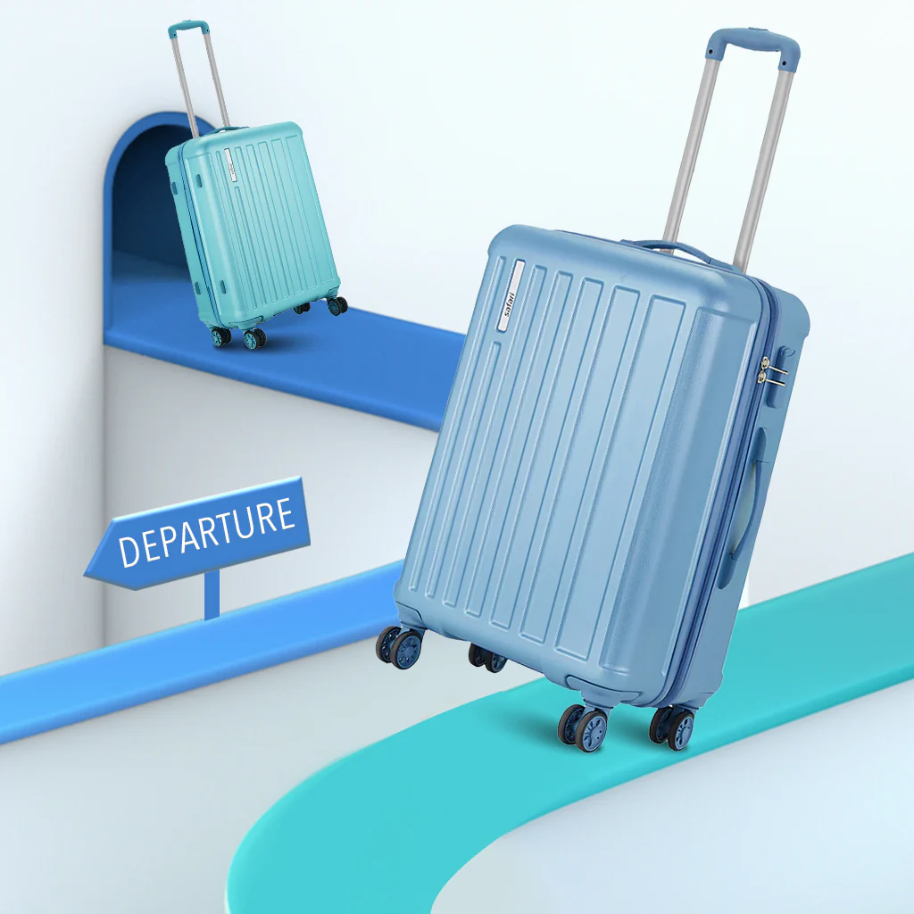 Safari Linea Pearl Blue Trolley Bag with Dual Wheels - Image 35