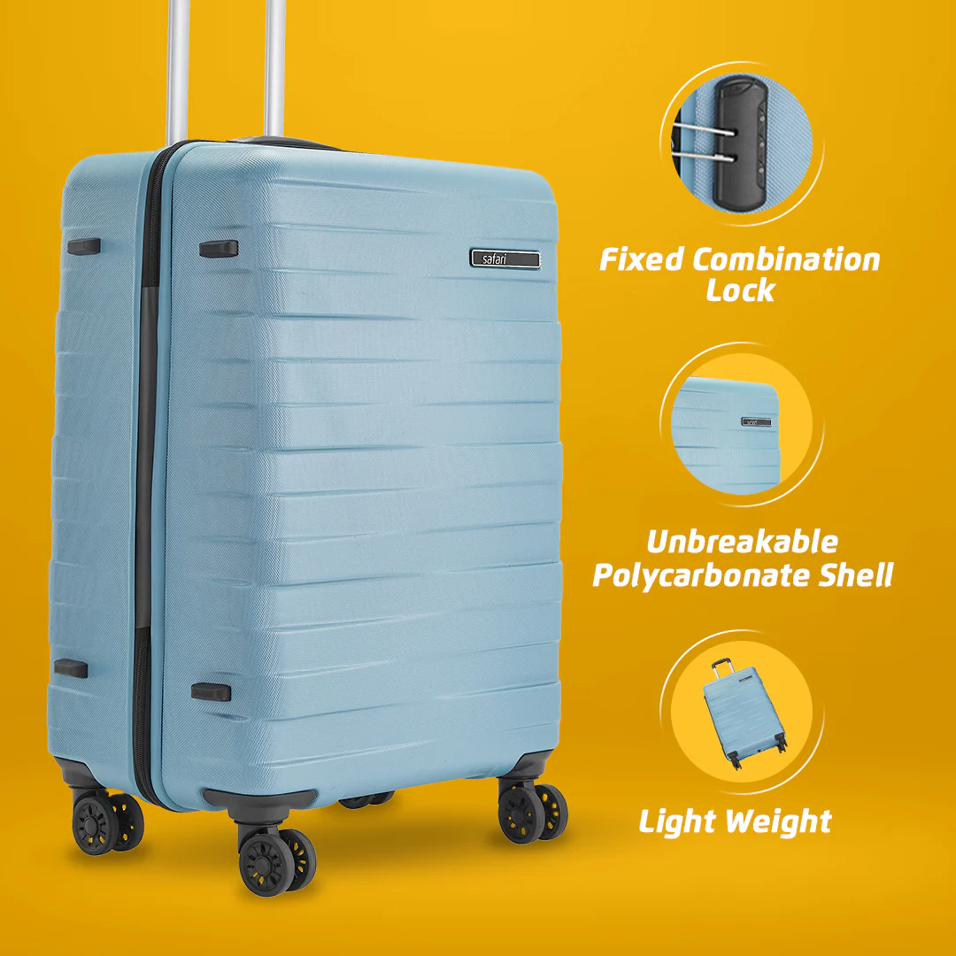 Safari Mint Pearl Blue Trolley Bag with Dual Wheels - Image 29